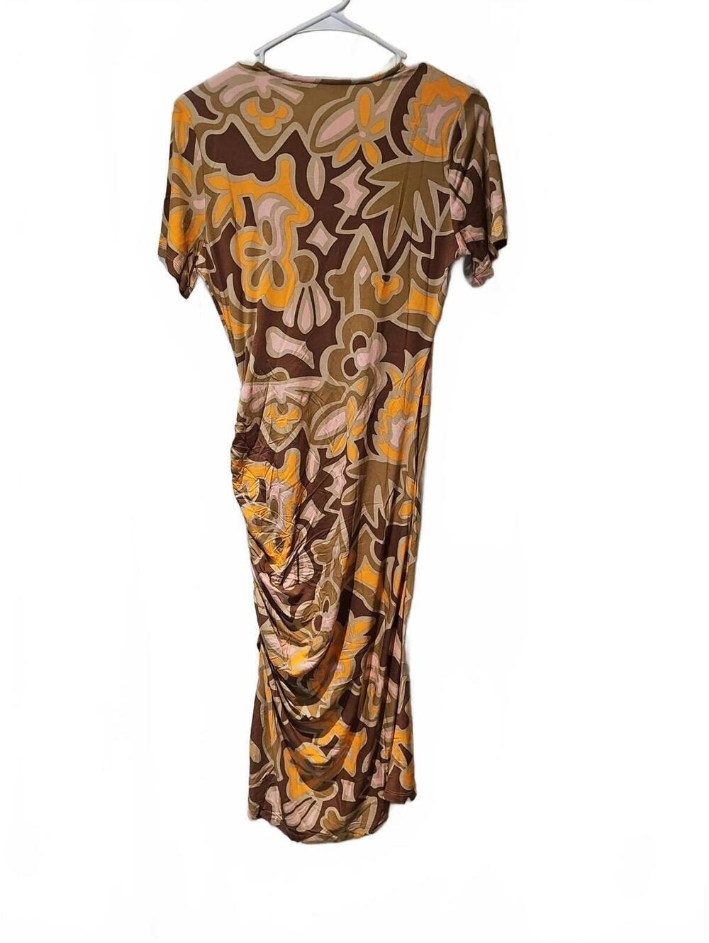 NEW Colleen Lopez SZ S Shirred Surplice MIDI Dress BROWN FLORAL - Picture 6 of 6